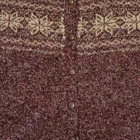 Vintage Erika & Co Textured Knit Fair Isle Cardigan Sweater Women's L | Maroon - Picture 3 of 11
